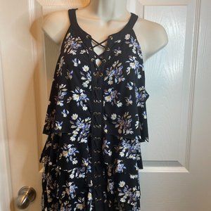 White House Black Market Floral Ruffle Tiered Swing Flowy Stretchy Sleeveless